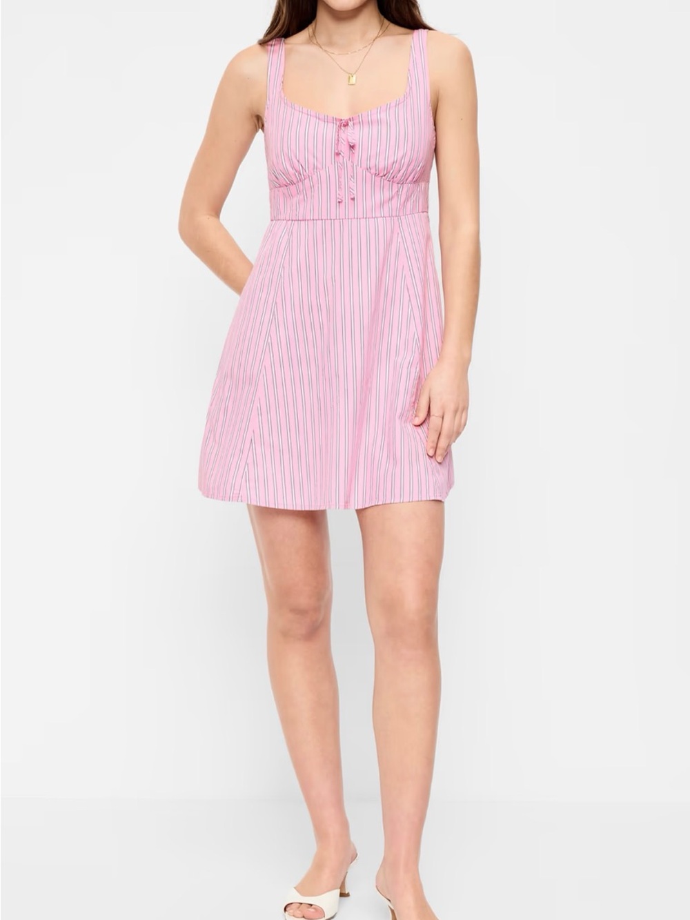 Old Navy Pink Oxford Striped Cotton Mini Dress